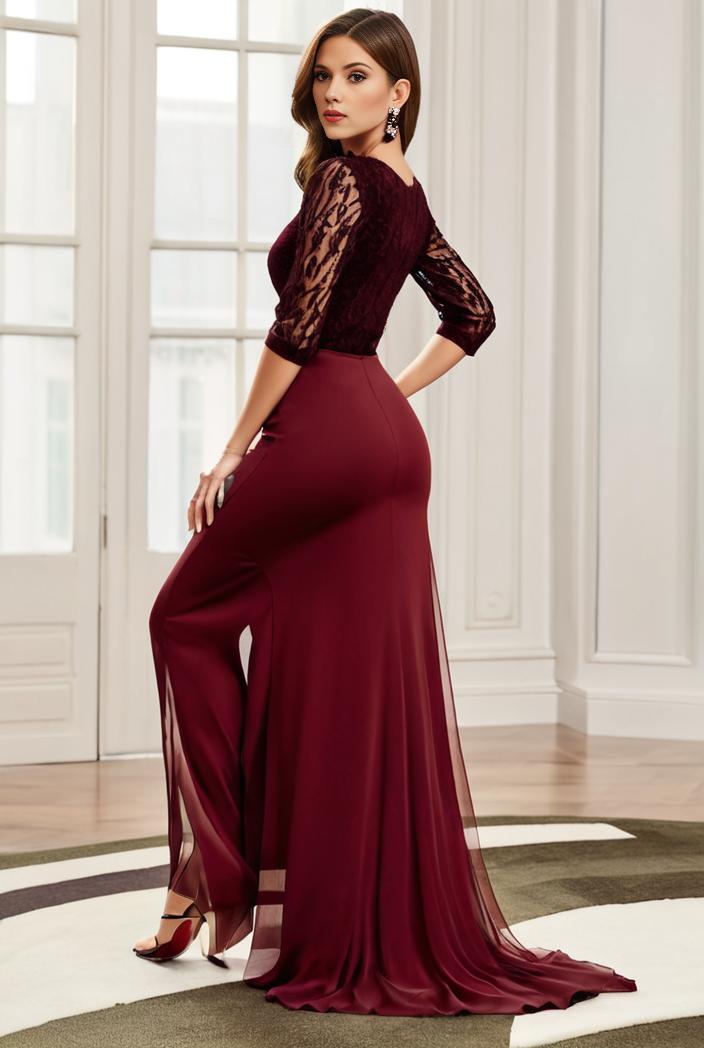 3 4 sleeve sheer sequin stripe high low hem evening dress 132193