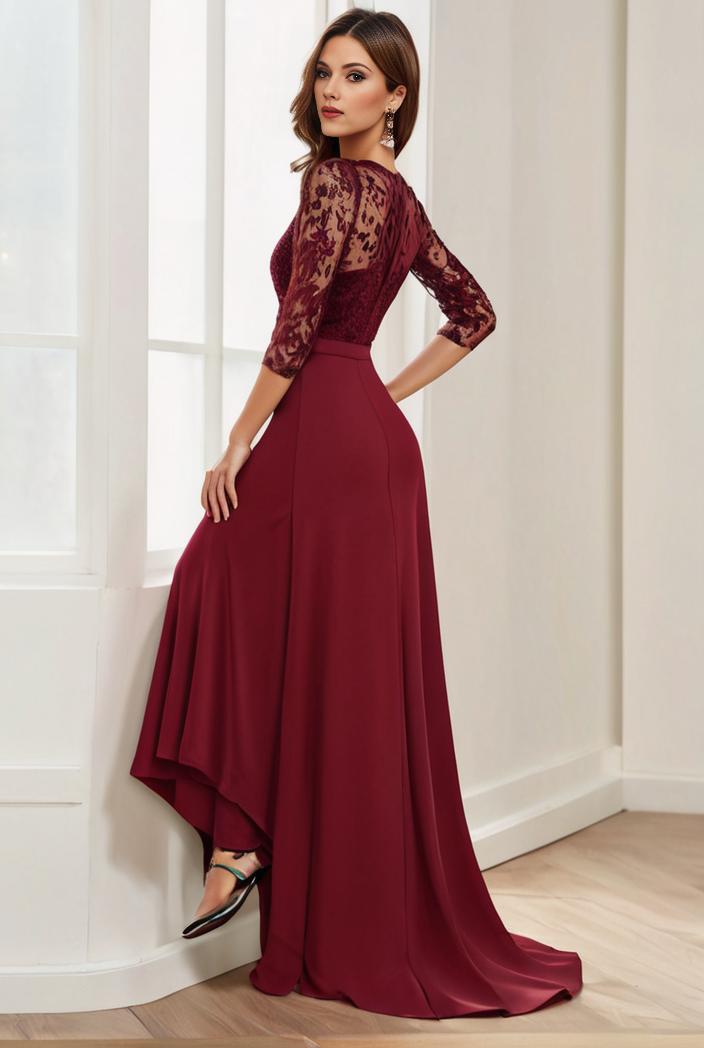 3 4 sleeve sheer sequin stripe high low hem evening dress 132194