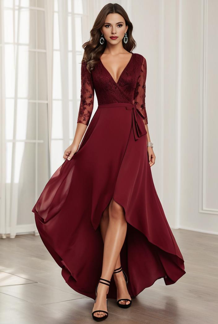 3 4 sleeve sheer sequin stripe high low hem evening dress 132213