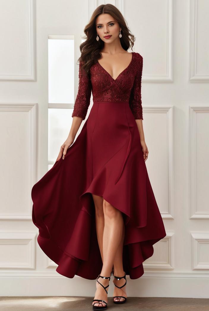 3 4 sleeve sheer sequin stripe high low hem evening dress 132216