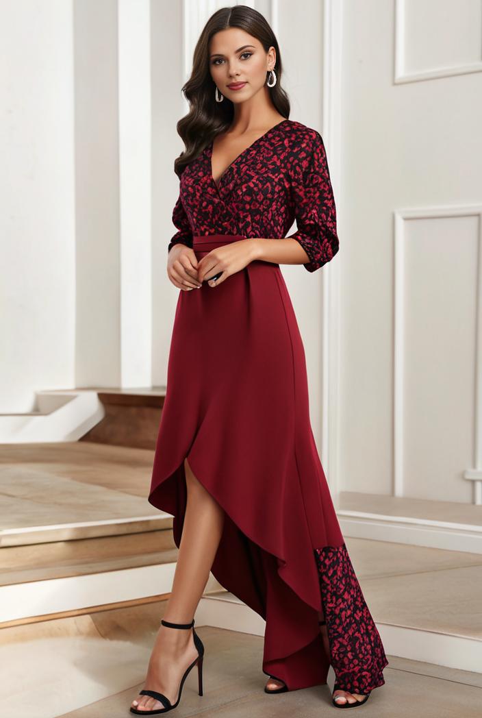 3 4 sleeve sheer sequin stripe high low hem evening dress 130049