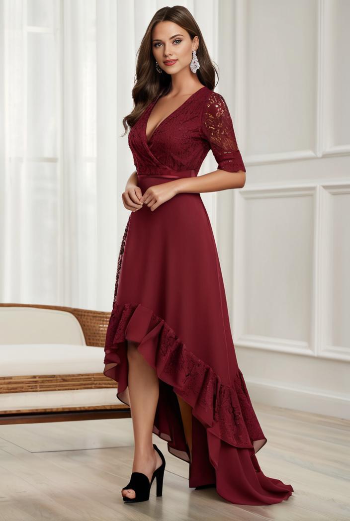 3 4 sleeve sheer sequin stripe high low hem evening dress 130052