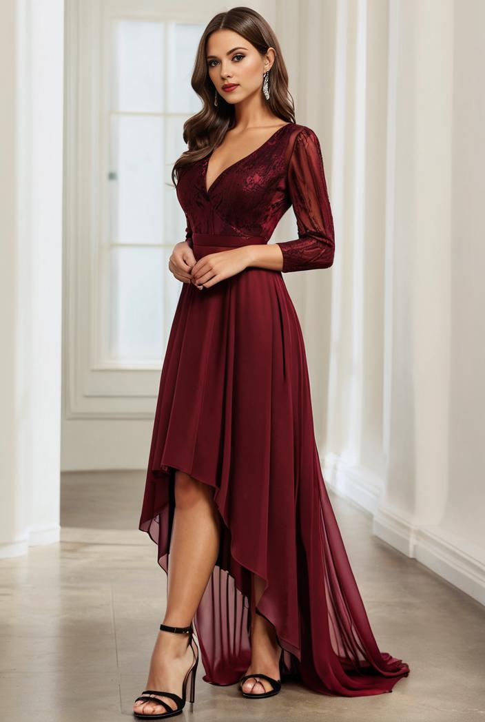 3 4 sleeve sheer sequin stripe high low hem evening dress 130055