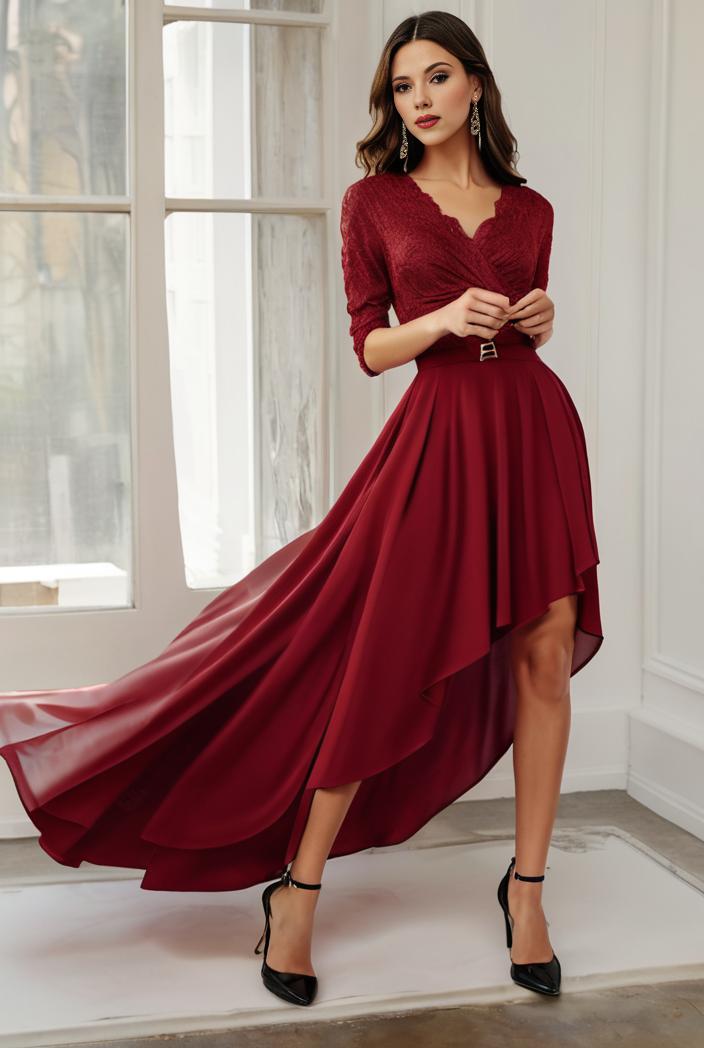 3 4 sleeve sheer sequin stripe high low hem evening dress 130060