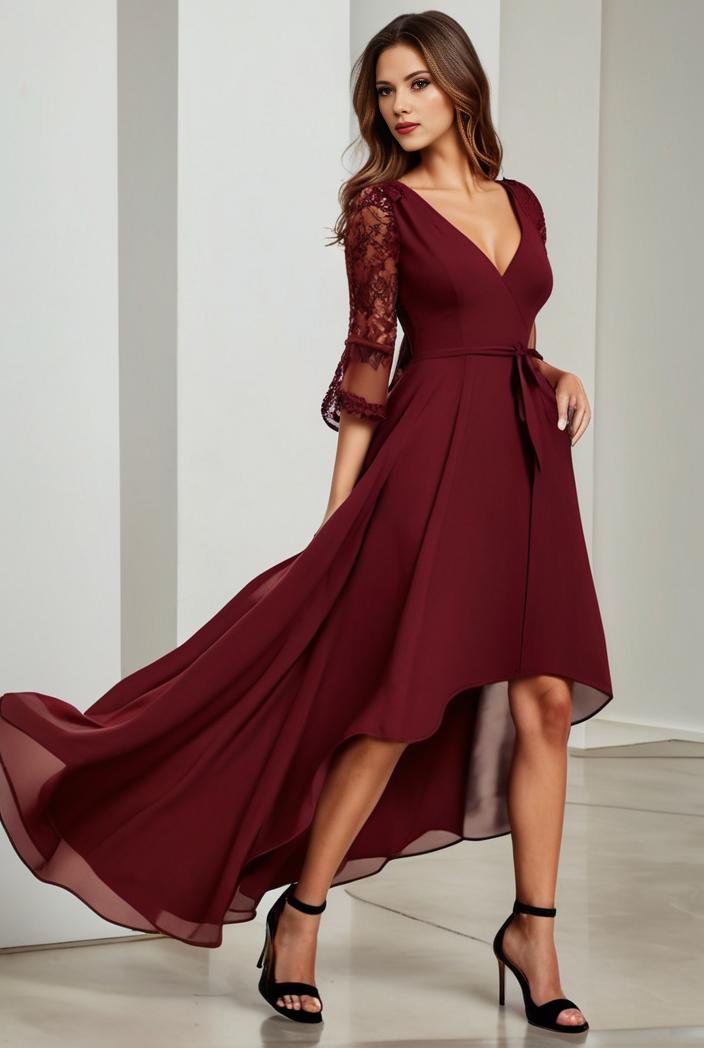 3 4 sleeve sheer sequin stripe high low hem evening dress 130062