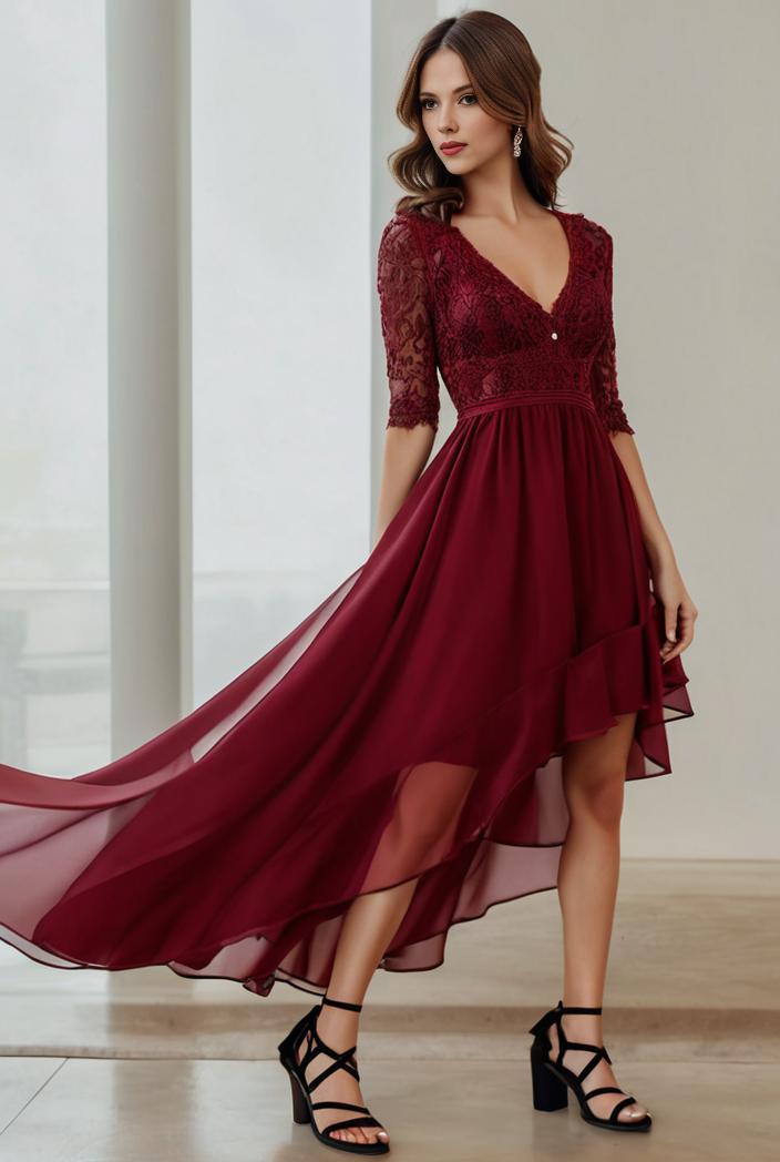 3 4 sleeve sheer sequin stripe high low hem evening dress 130089