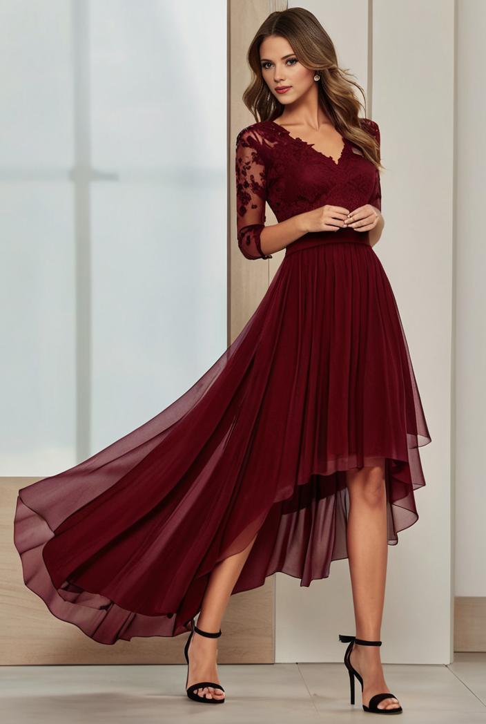 3 4 sleeve sheer sequin stripe high low hem evening dress 130090