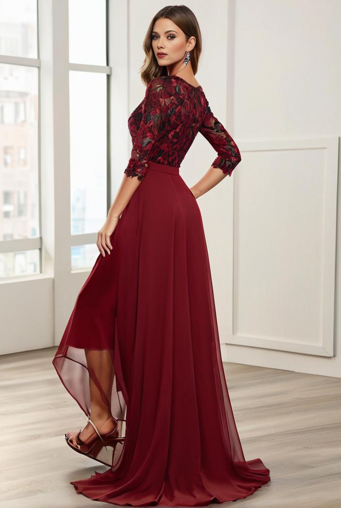 3 4 sleeve sheer sequin stripe high low hem evening dress 130092