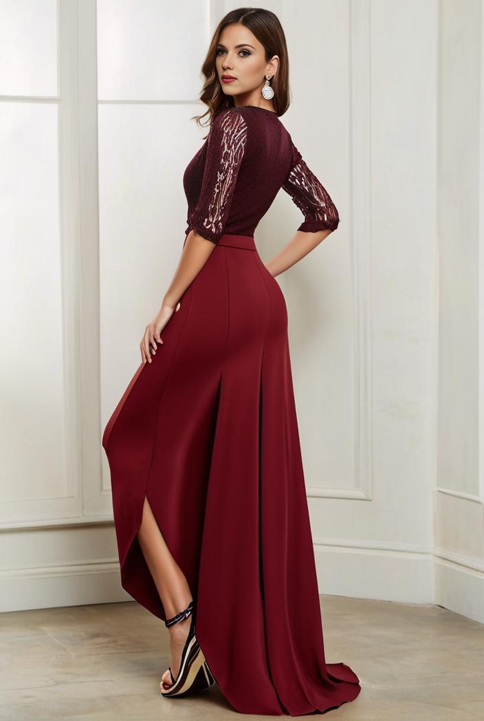 3 4 sleeve sheer sequin stripe high low hem evening dress 130093