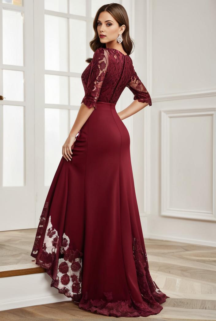 3 4 sleeve sheer sequin stripe high low hem evening dress 130095