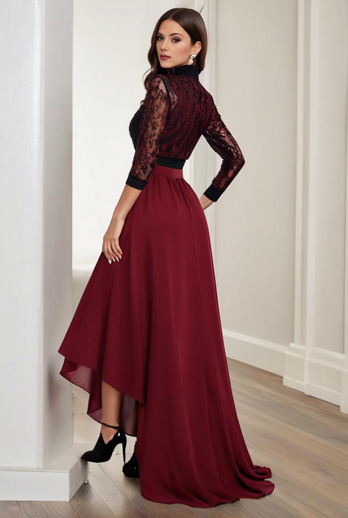 3 4 sleeve sheer sequin stripe high low hem evening dress 130097