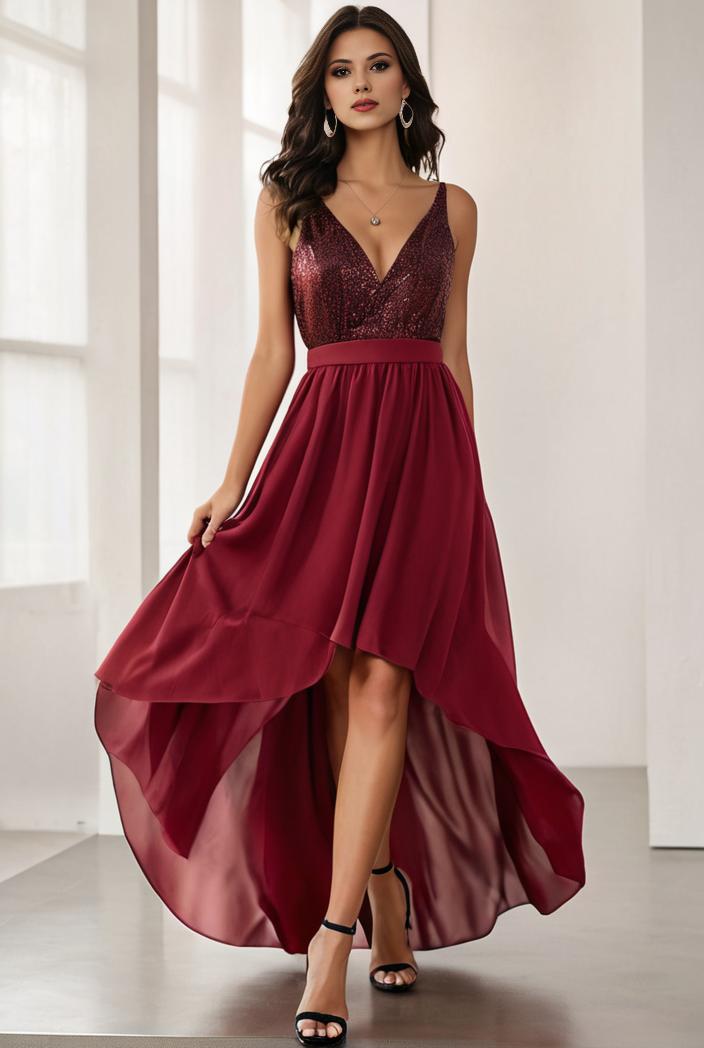3 4 sleeve sheer sequin stripe high low hem evening dress 130107