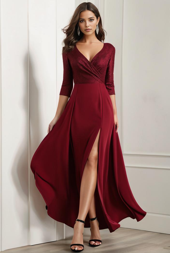 3 4 sleeve sheer sequin stripe high low hem evening dress 128790