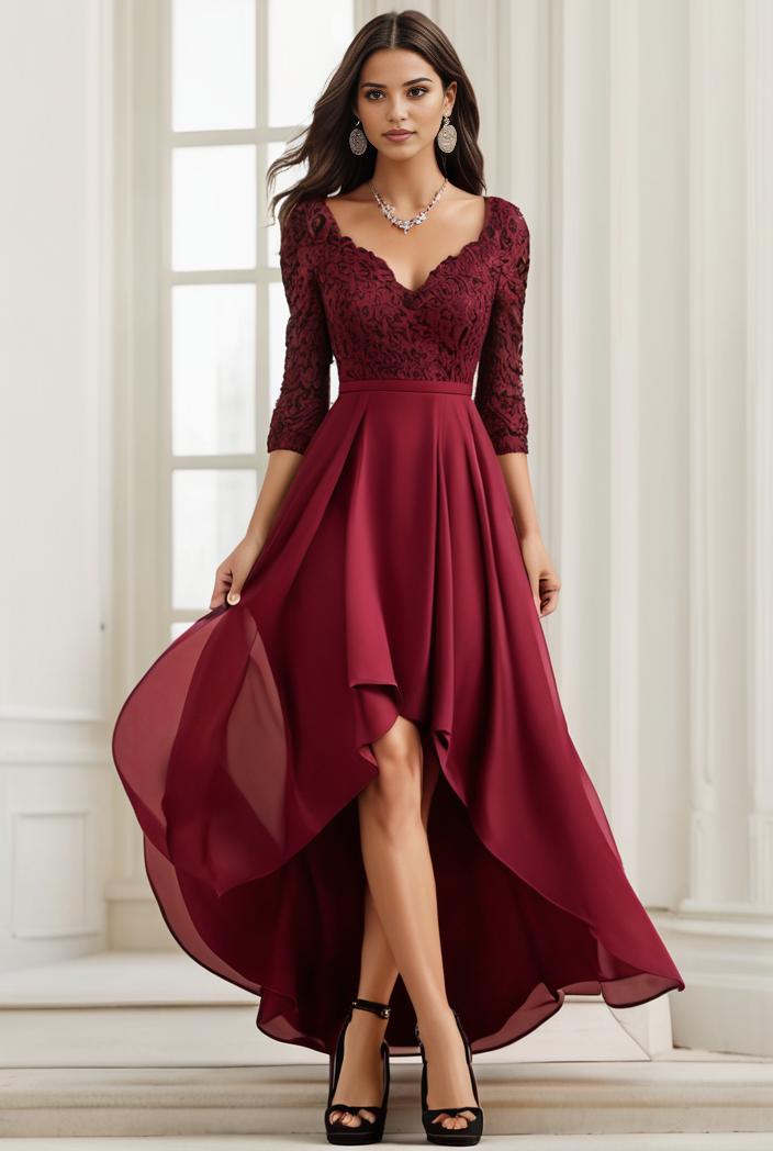 3 4 sleeve sheer sequin stripe high low hem evening dress 128791