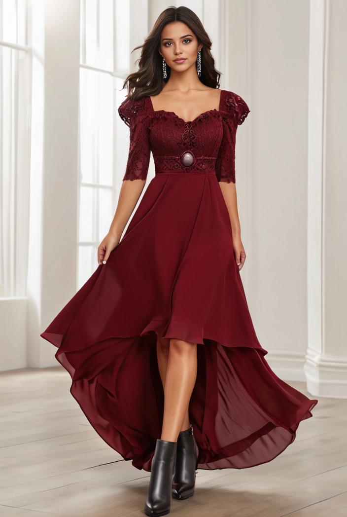 3 4 sleeve sheer sequin stripe high low hem evening dress 128792