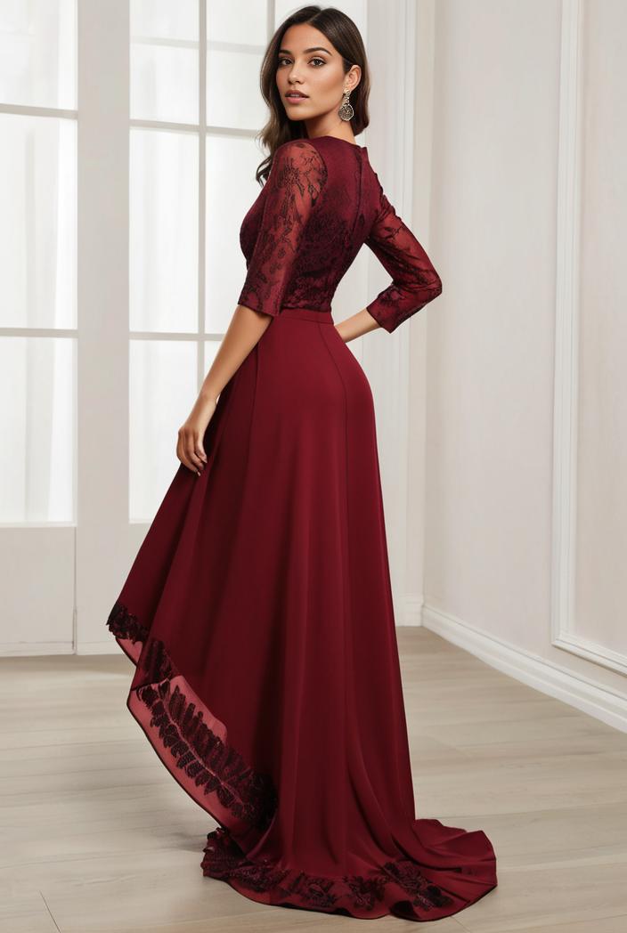 3 4 sleeve sheer sequin stripe high low hem evening dress 128799