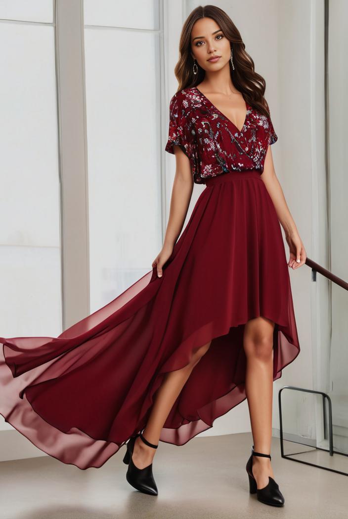 3 4 sleeve sheer sequin stripe high low hem evening dress 128801