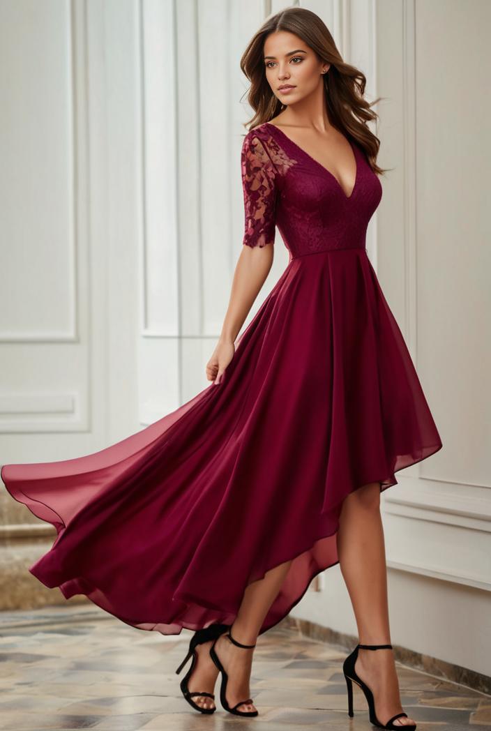 3 4 sleeve sheer sequin stripe high low hem evening dress 128803
