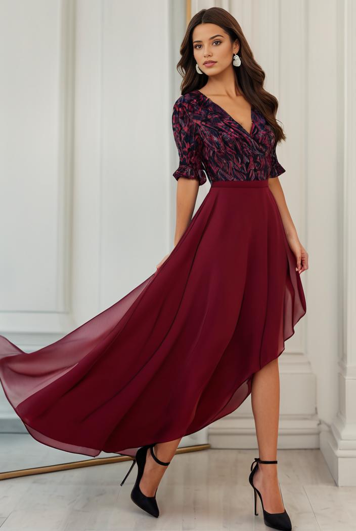 3 4 sleeve sheer sequin stripe high low hem evening dress 128806