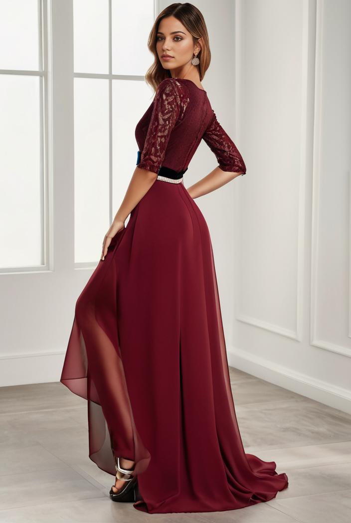 3 4 sleeve sheer sequin stripe high low hem evening dress 128810