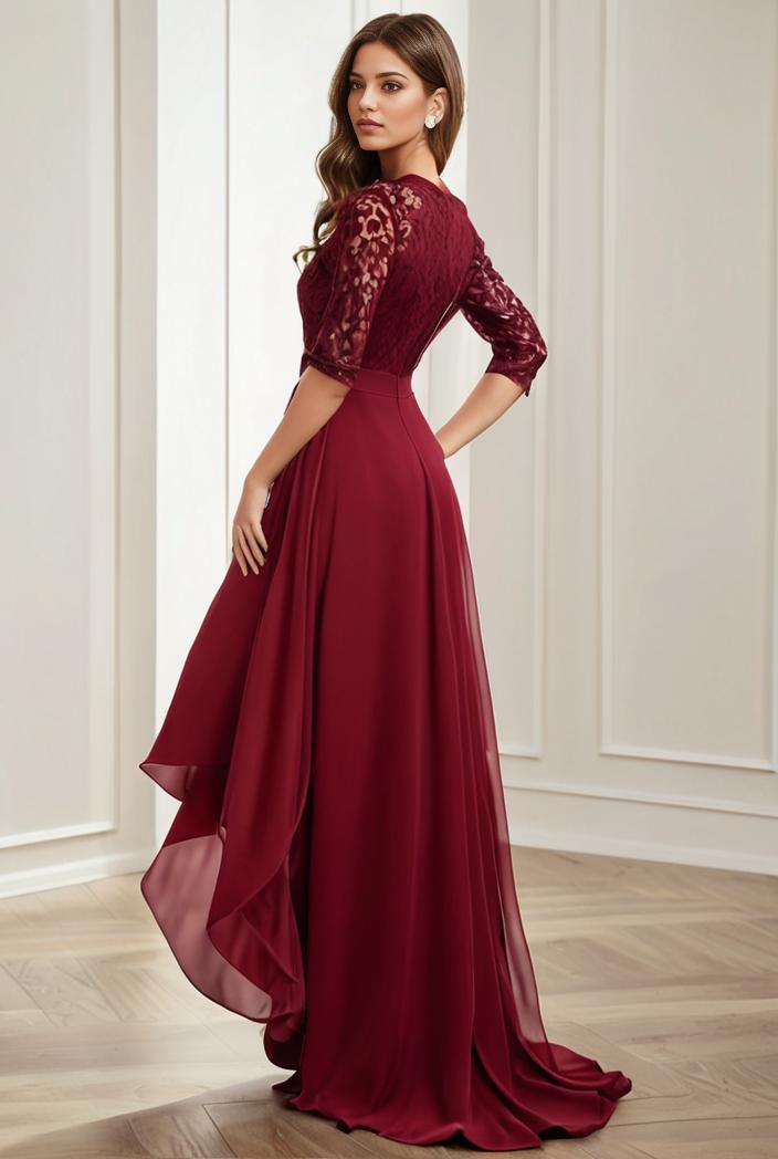 3 4 sleeve sheer sequin stripe high low hem evening dress 128811