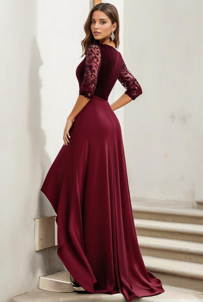 3 4 sleeve sheer sequin stripe high low hem evening dress 128813
