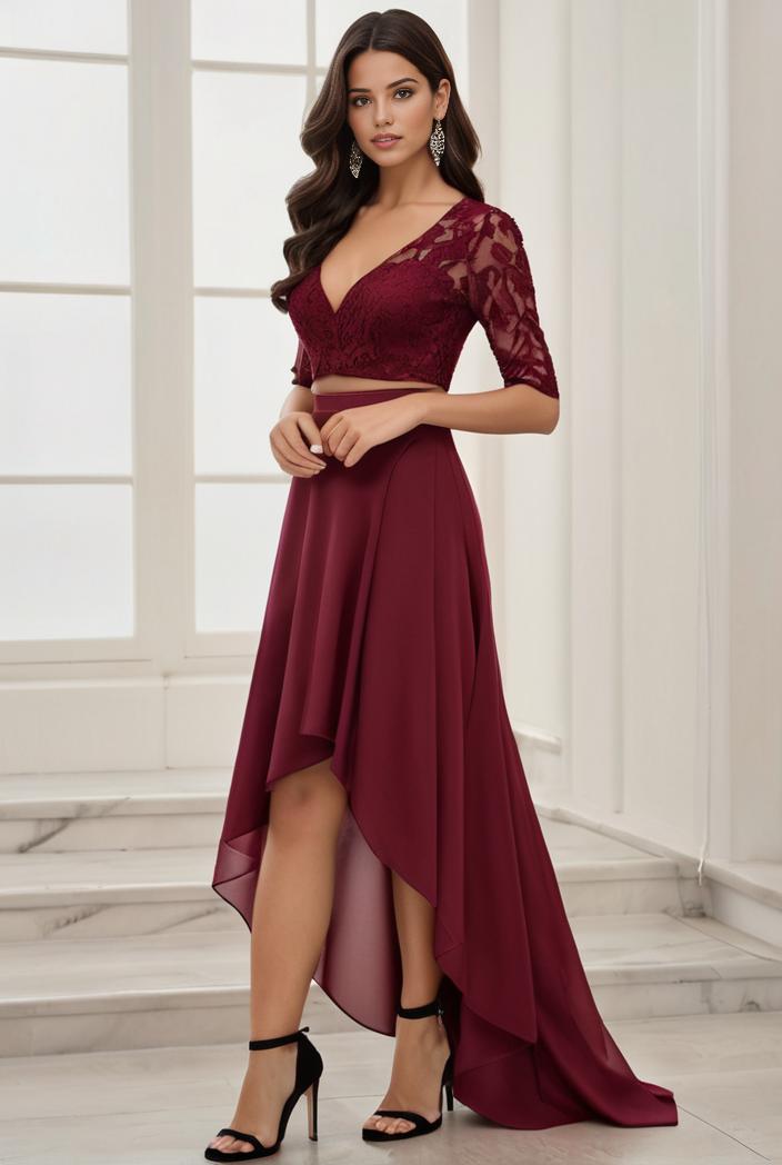 3 4 sleeve sheer sequin stripe high low hem evening dress 128817