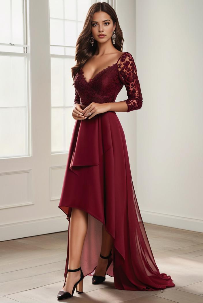 3 4 sleeve sheer sequin stripe high low hem evening dress 128818