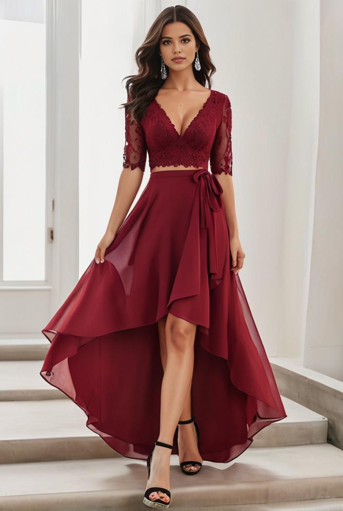 3 4 sleeve sheer sequin stripe high low hem evening dress 128824