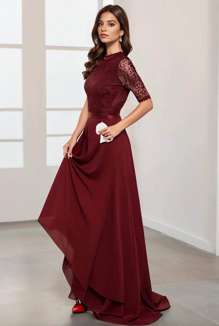 3 4 sleeve sheer sequin stripe high low hem evening dress 140654