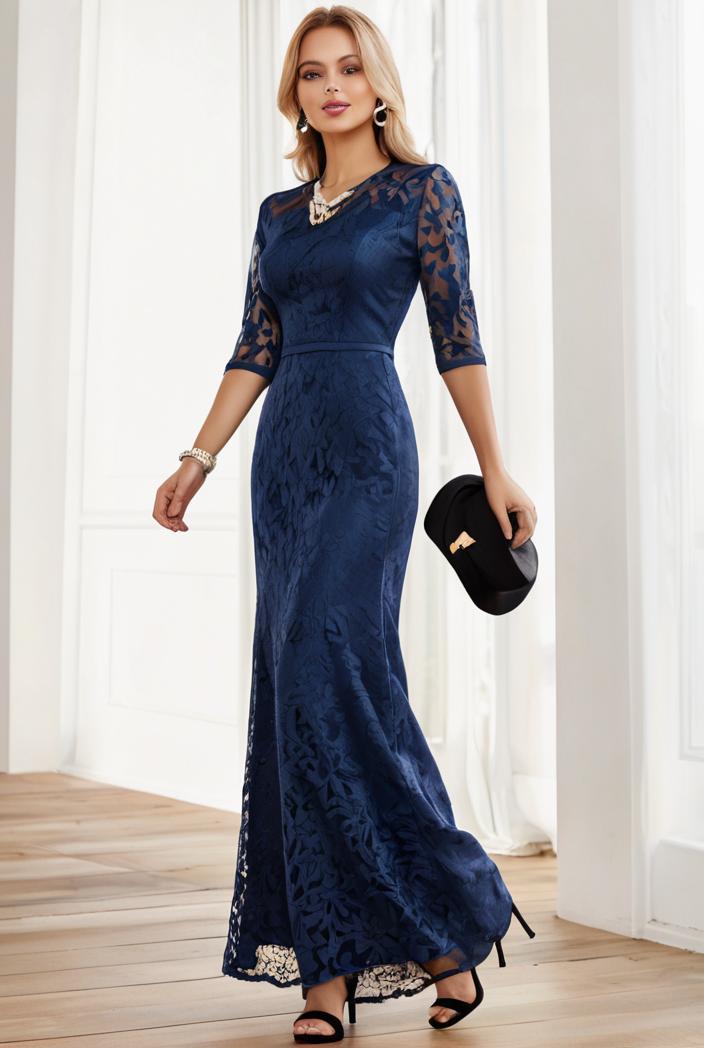 3 4 sleeve bodycon plunging back sequin evening dress 141980