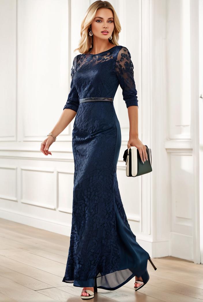 3 4 sleeve bodycon plunging back sequin evening dress 141981