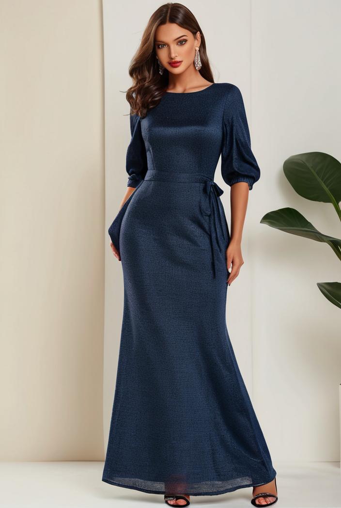 3 4 sleeve bodycon plunging back sequin evening dress 141987