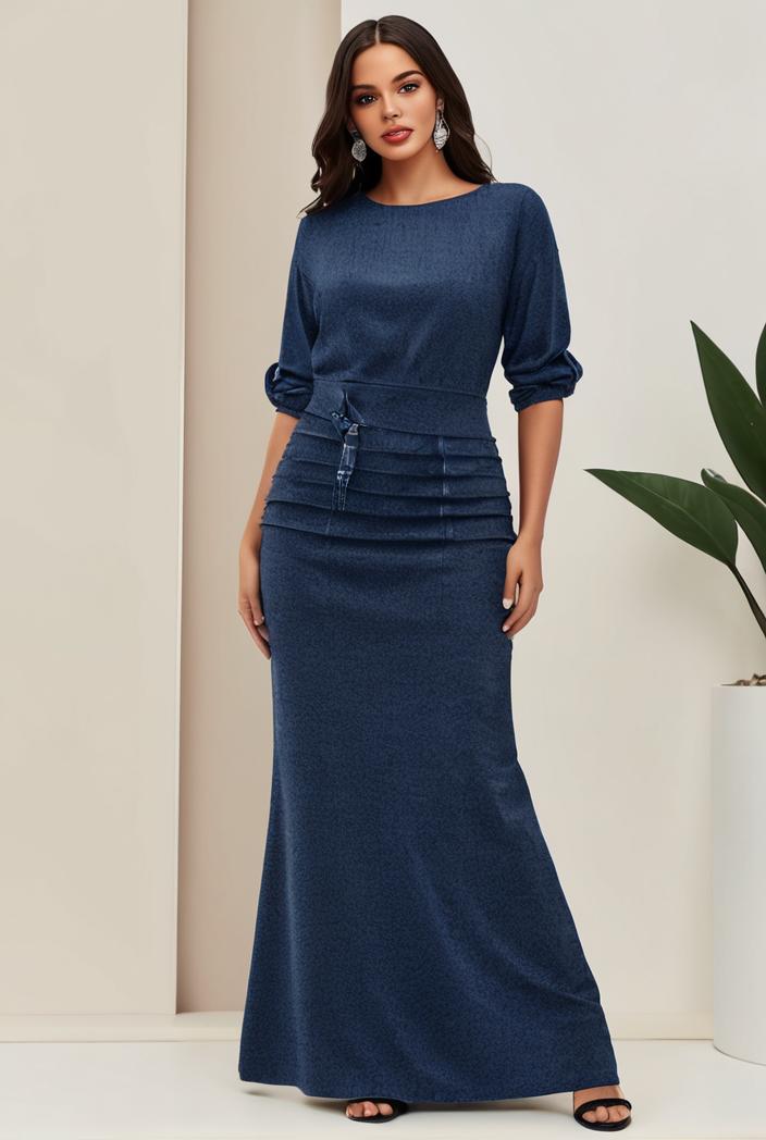 3 4 sleeve bodycon plunging back sequin evening dress 141992