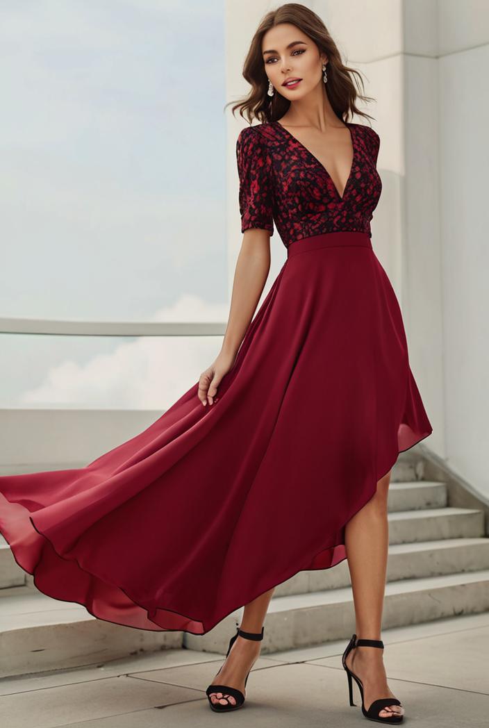 3 4 sleeve sheer sequin stripe high low hem evening dress 142074