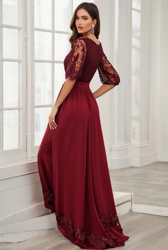 3 4 sleeve sheer sequin stripe high low hem evening dress 142089