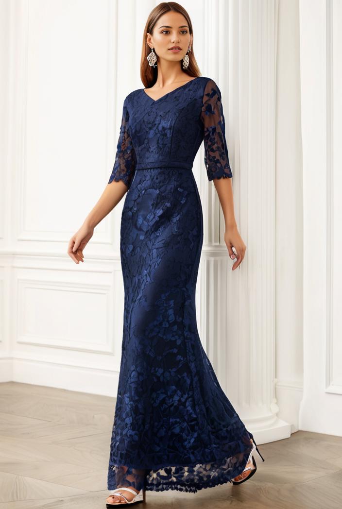 3 4 sleeve bodycon plunging back sequin evening dress 127597