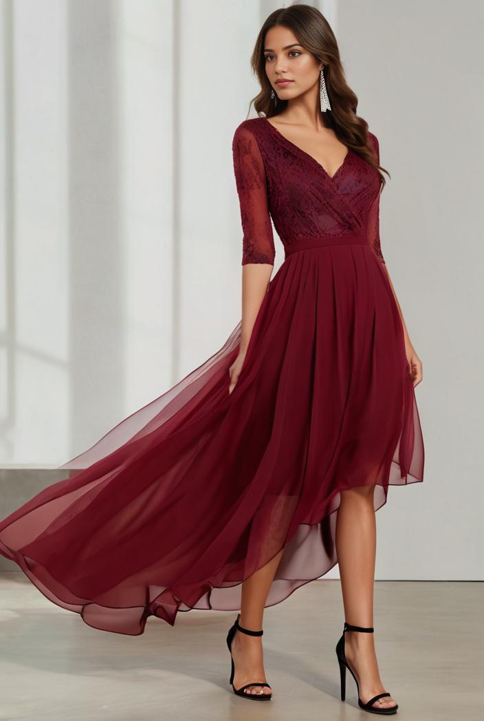 3 4 sleeve sheer sequin stripe high low hem evening dress 128618