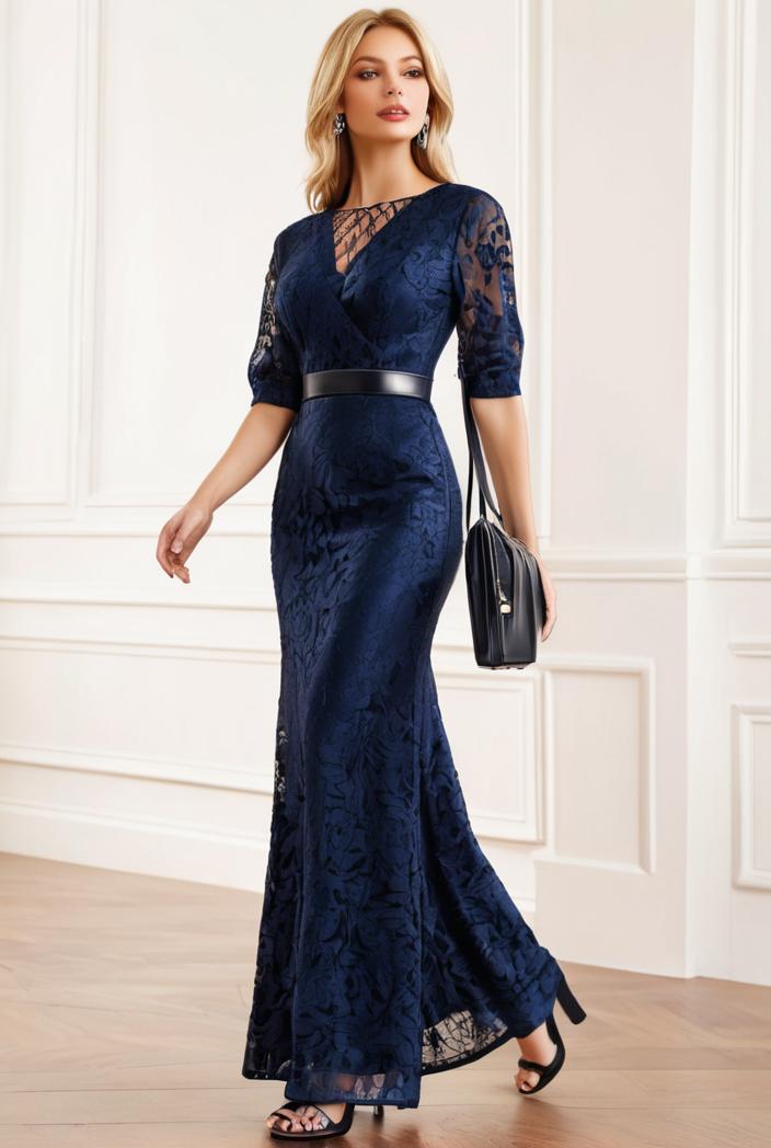 3 4 sleeve bodycon plunging back sequin evening dress 137870