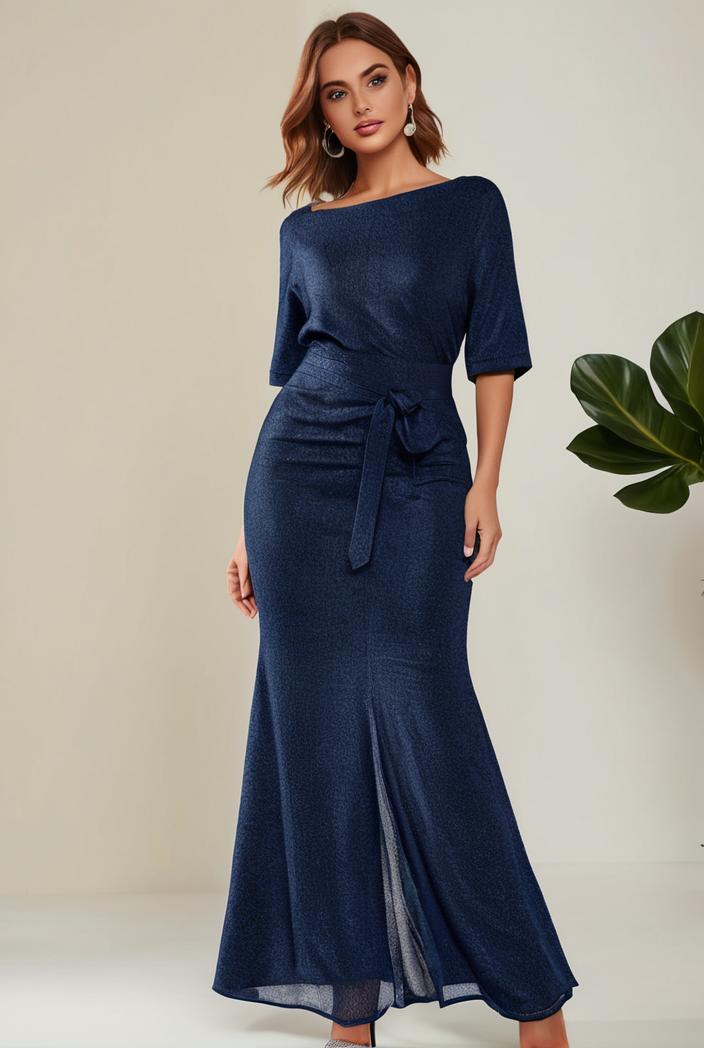 3 4 sleeve bodycon plunging back sequin evening dress 137879