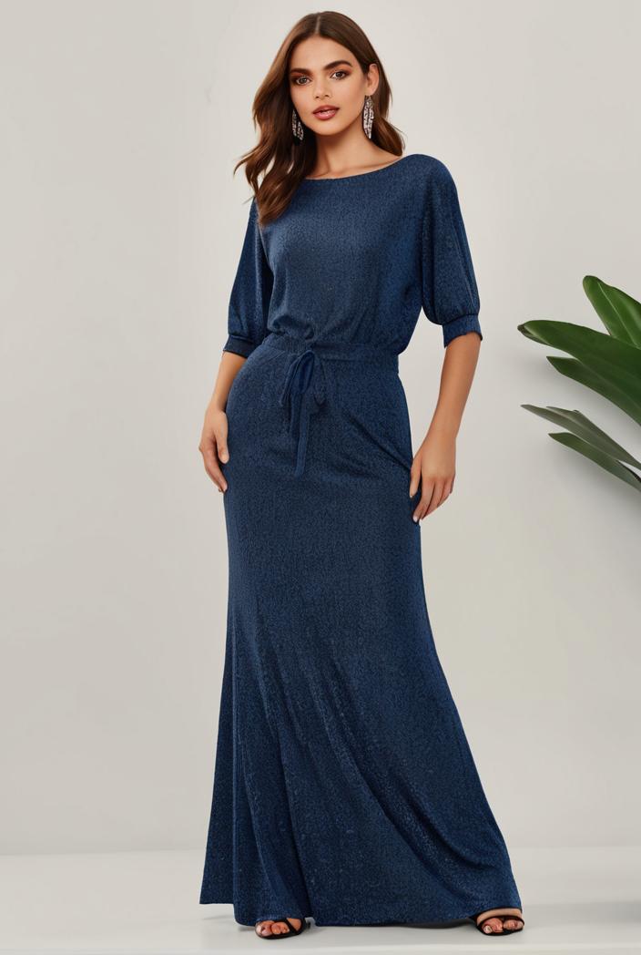 3 4 sleeve bodycon plunging back sequin evening dress 137880