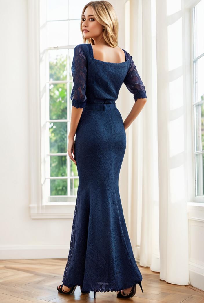 3 4 sleeve bodycon plunging back sequin evening dress 137883