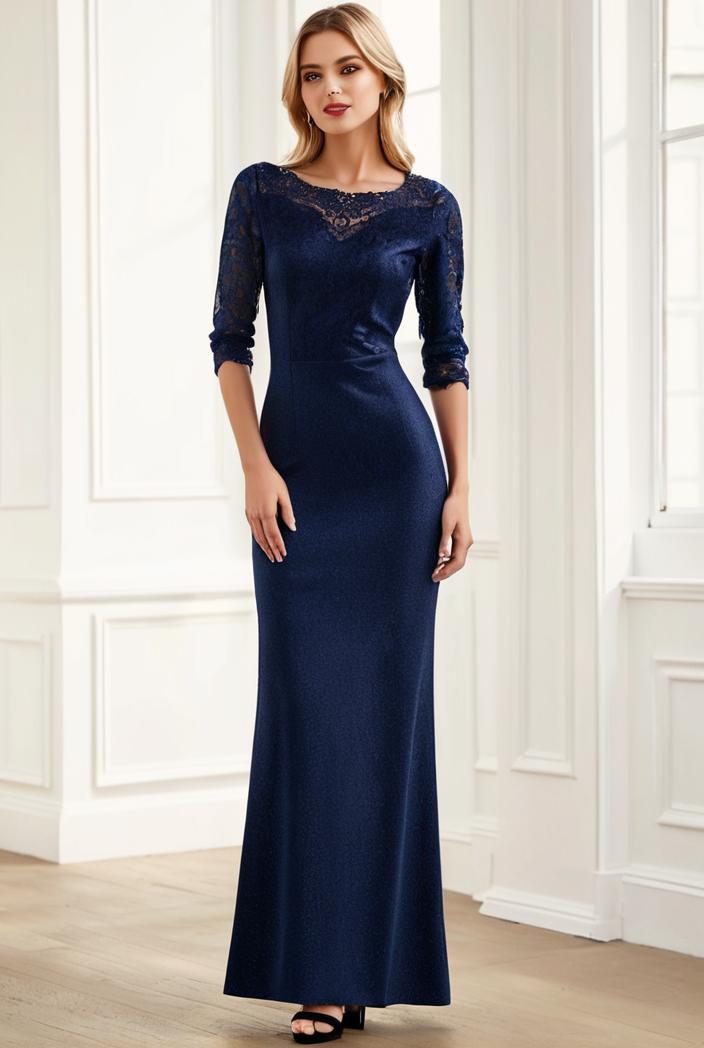 3 4 sleeve bodycon plunging back sequin evening dress 137898