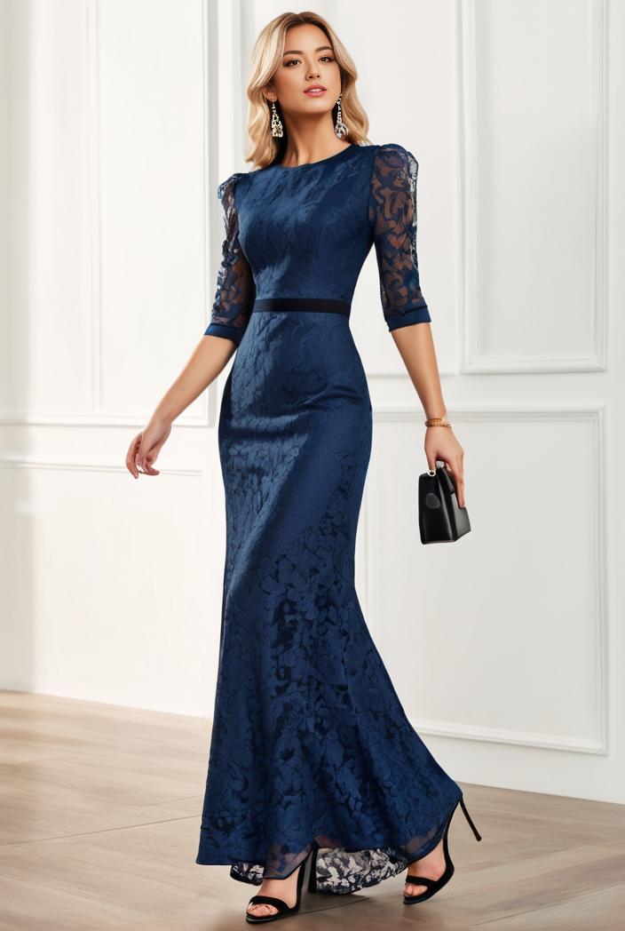 3 4 sleeve bodycon plunging back sequin evening dress 137900