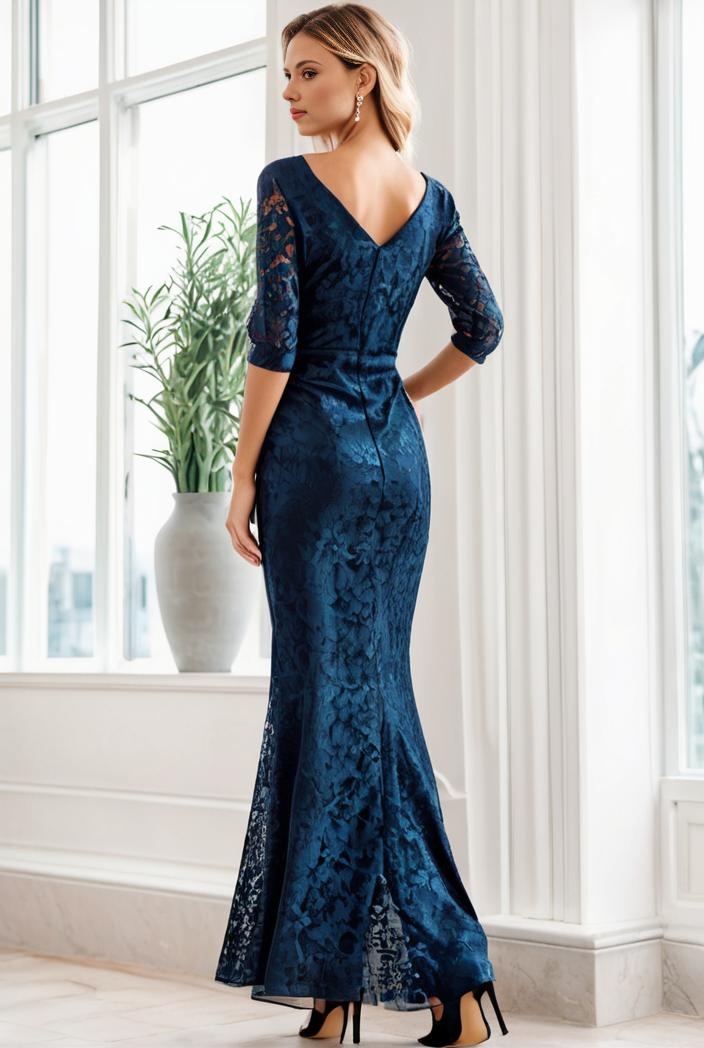3 4 sleeve bodycon plunging back sequin evening dress 132230