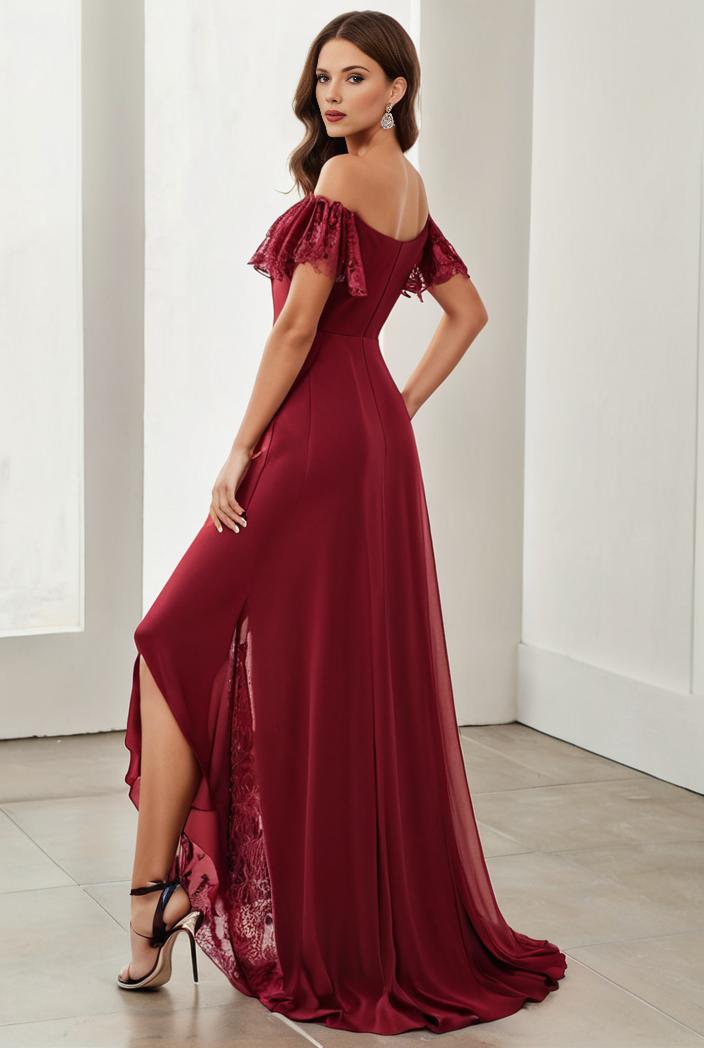 3 4 sleeve sheer sequin stripe high low hem evening dress 132303