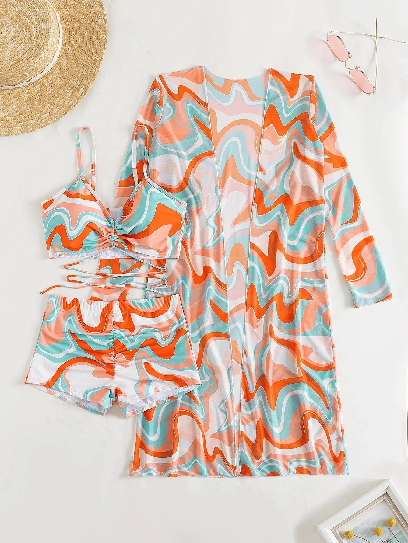 3 Pieces Sexy Print Bikini  Women High Waist Swimsuit Cover Up Swimwear Female Lady Bathing Suit Swimming Summer Beachwear
