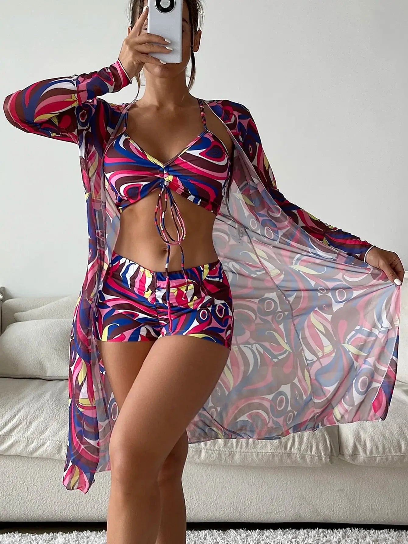 3 Pieces Sexy Print Bikini  Women High Waist Swimsuit Cover Up Swimwear Female Lady Bathing Suit Swimming Summer Beachwear