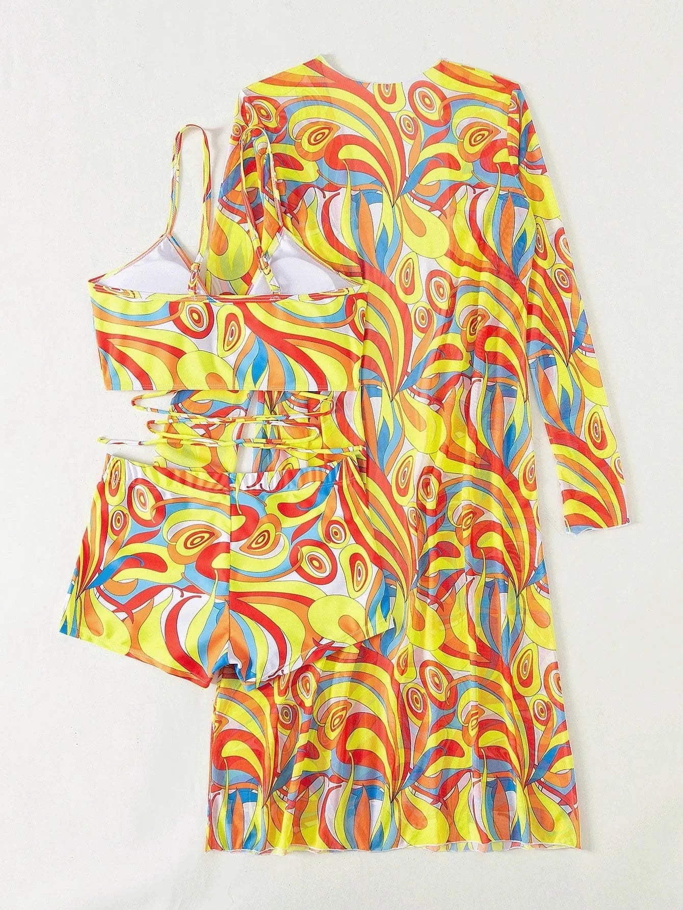 3 Pieces Sexy Print Bikini  Women High Waist Swimsuit Cover Up Swimwear Female Lady Bathing Suit Swimming Summer Beachwear