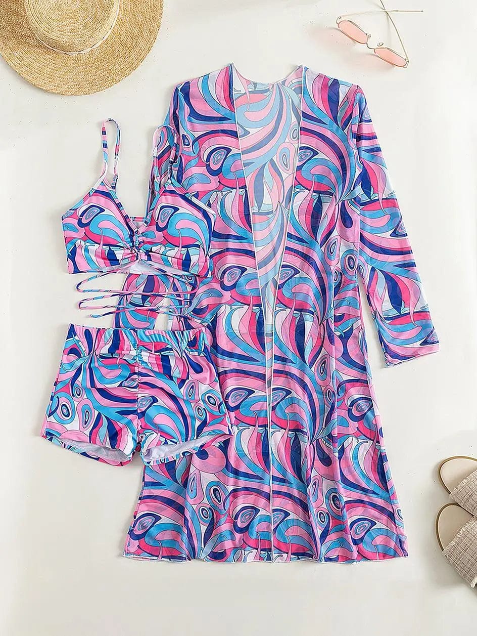 3 Pieces Sexy Print Bikini  Women High Waist Swimsuit Cover Up Swimwear Female Lady Bathing Suit Swimming Summer Beachwear